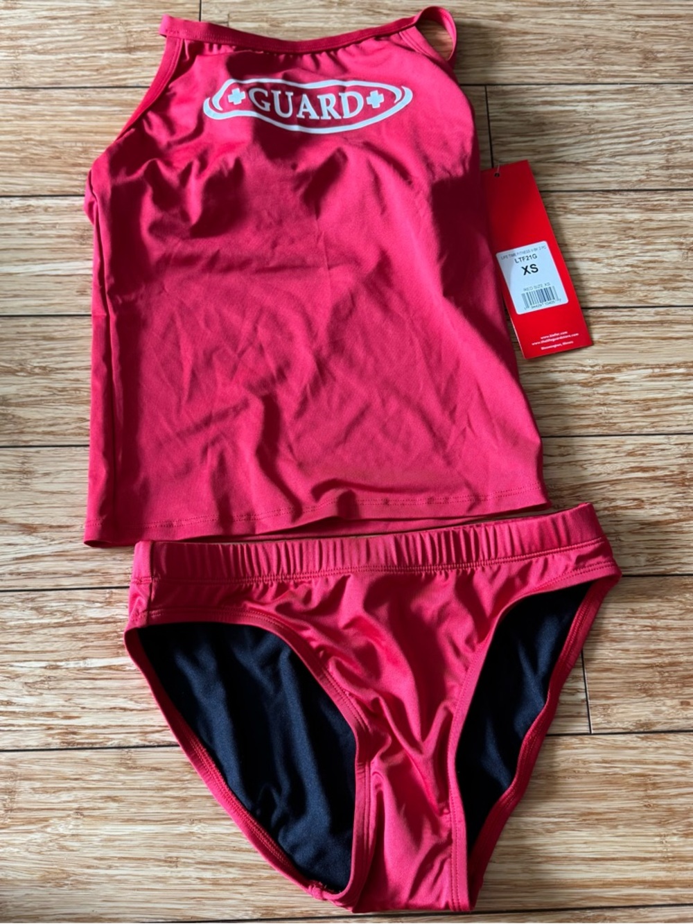 Red Lifeguard Tankini Set with 'GUARD' Logo